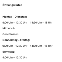 Öffnungszeiten: